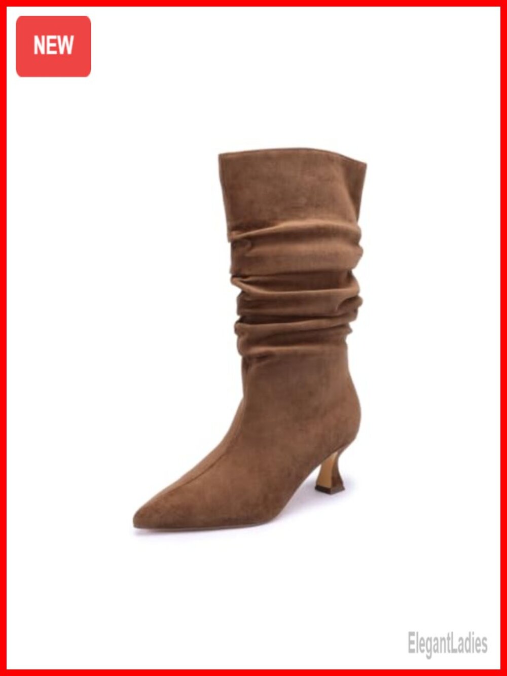 Faux Suede Slouch Mid Calf Boots Pointed Toe Pull On Stiletto Heel Dress